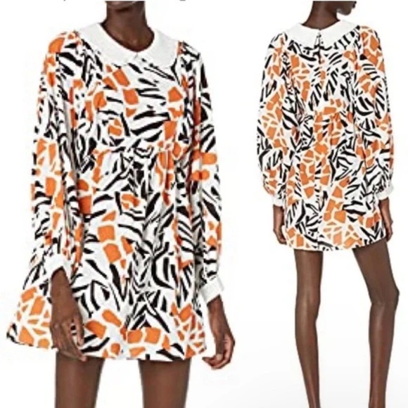 French Connection Dresses & Skirts - French Connection Vibrant Orange‎ and Black Long Sleeve Dress 6